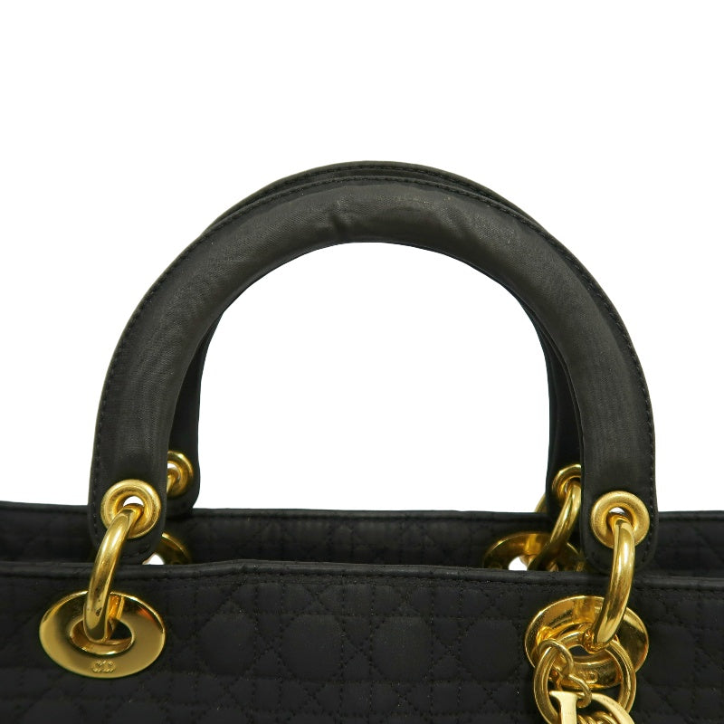 Christian Dior Lady Dior Large Handbag Cannage Nylon Black Gold Hardware