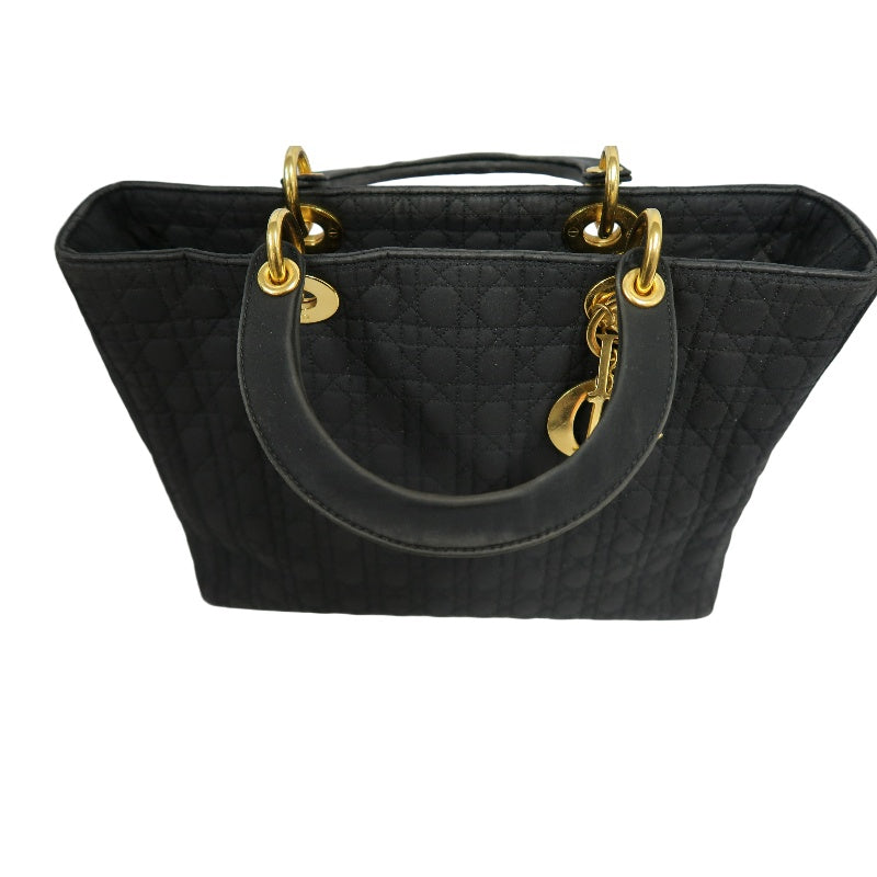Christian Dior Lady Dior Large Handbag Cannage Nylon Black Gold Hardware
