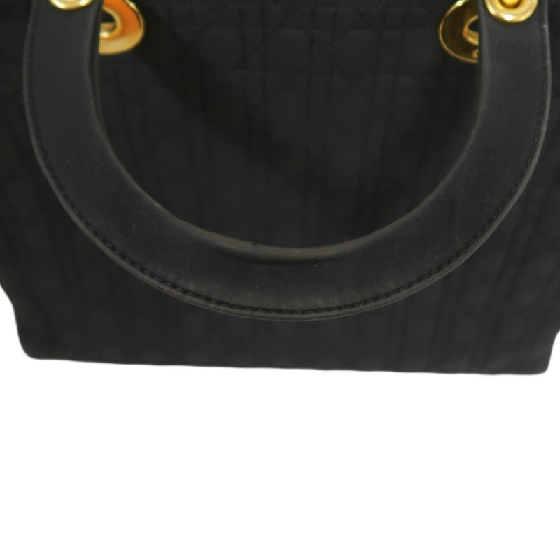 Christian Dior Lady Dior Large Handbag Cannage Nylon Black Gold Hardware