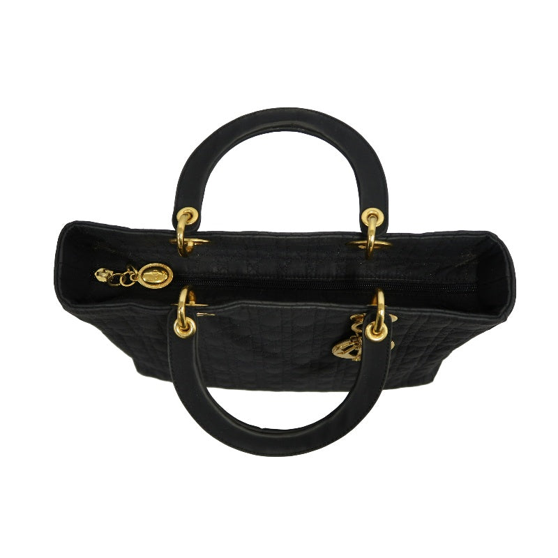 Christian Dior Lady Dior Large Handbag Cannage Nylon Black Gold Hardware