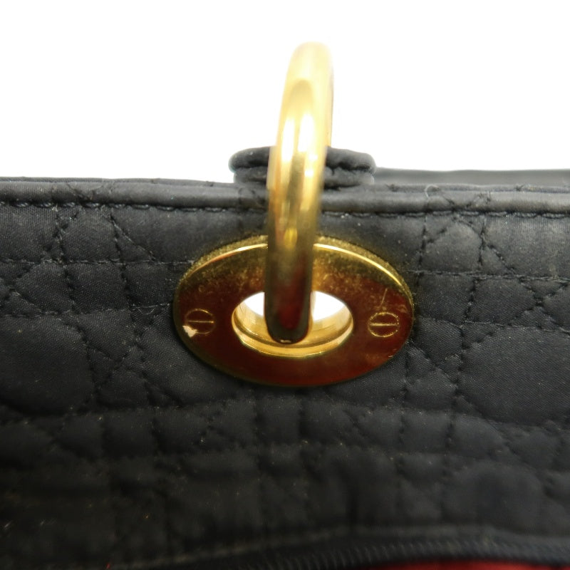 Christian Dior Lady Dior Large Handbag Cannage Nylon Black Gold Hardware