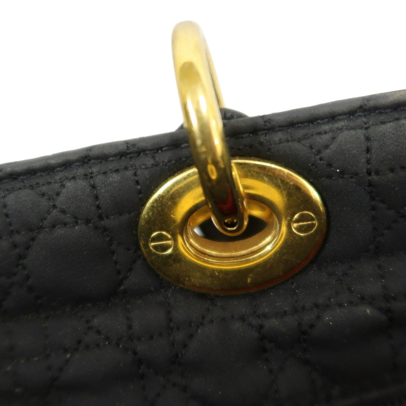 Christian Dior Lady Dior Large Handbag Cannage Nylon Black Gold Hardware