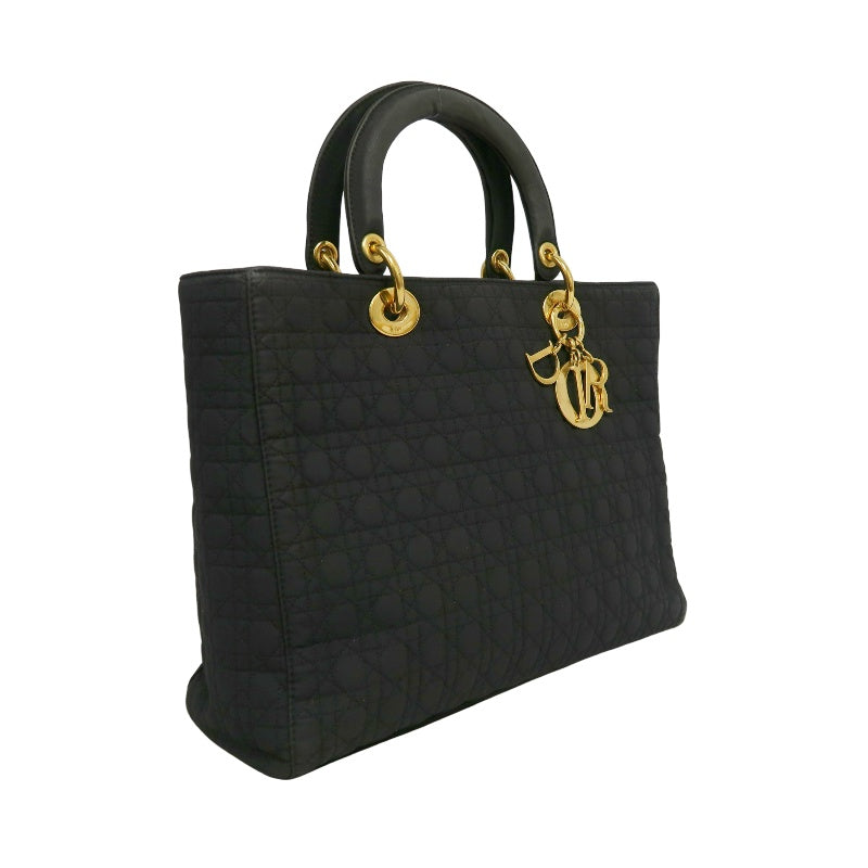 Christian Dior Lady Dior Large Handbag Cannage Nylon Black Gold Hardware