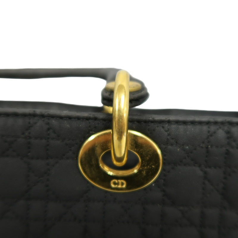 Christian Dior Lady Dior Large Handbag Cannage Nylon Black Gold Hardware