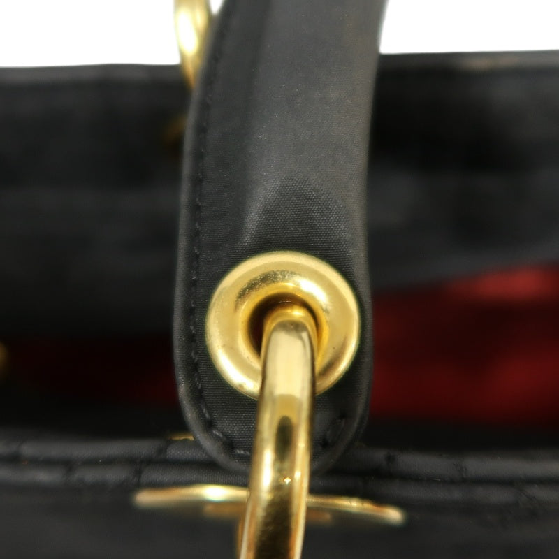 Christian Dior Lady Dior Large Handbag Cannage Nylon Black Gold Hardware