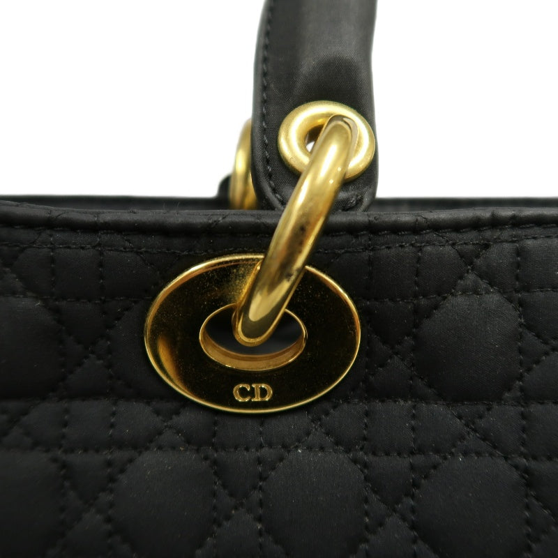 Christian Dior Lady Dior Large Handbag Cannage Nylon Black Gold Hardware