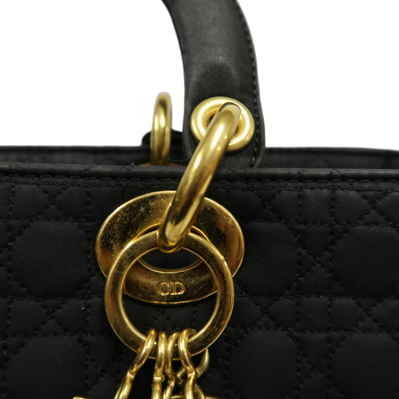 Christian Dior Lady Dior Large Handbag Cannage Nylon Black Gold Hardware
