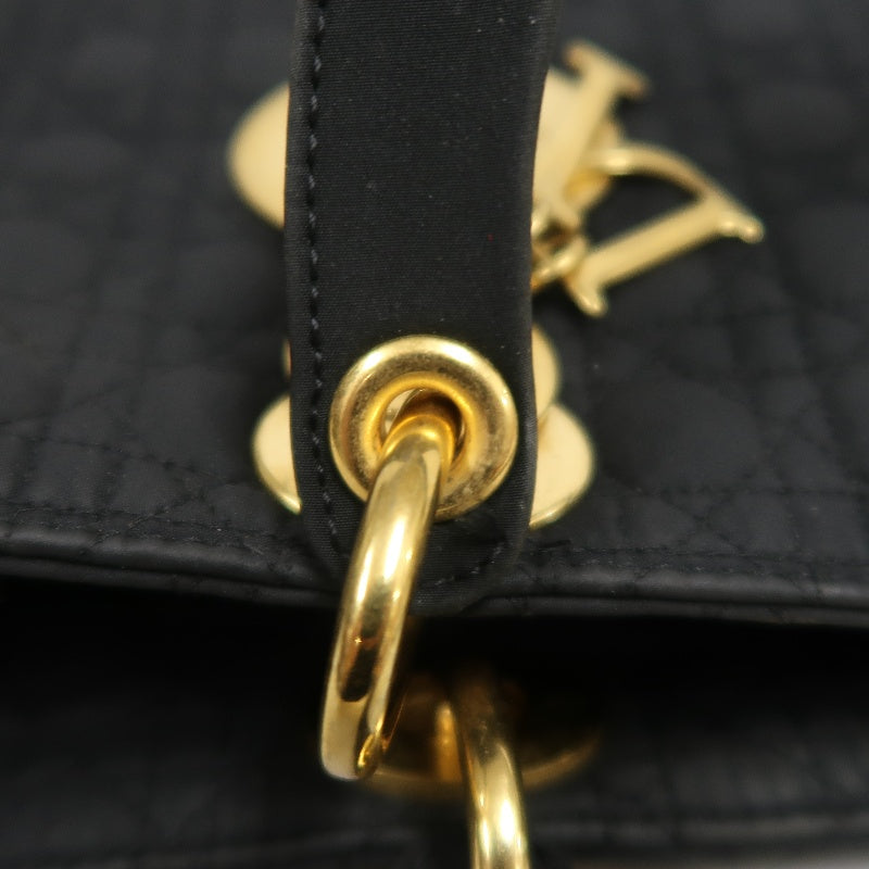 Christian Dior Lady Dior Large Handbag Cannage Nylon Black Gold Hardware