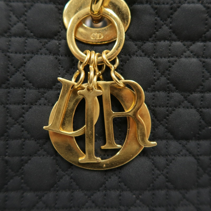Christian Dior Lady Dior Large Handbag Cannage Nylon Black Gold Hardware
