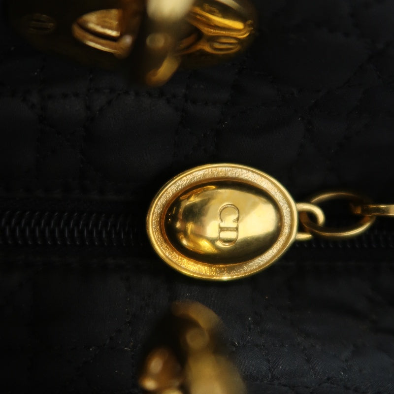 Christian Dior Lady Dior Large Handbag Cannage Nylon Black Gold Hardware