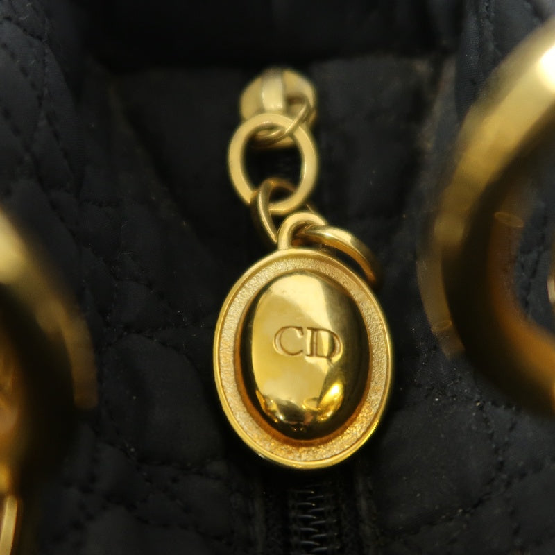 Christian Dior Lady Dior Large Handbag Cannage Nylon Black Gold Hardware