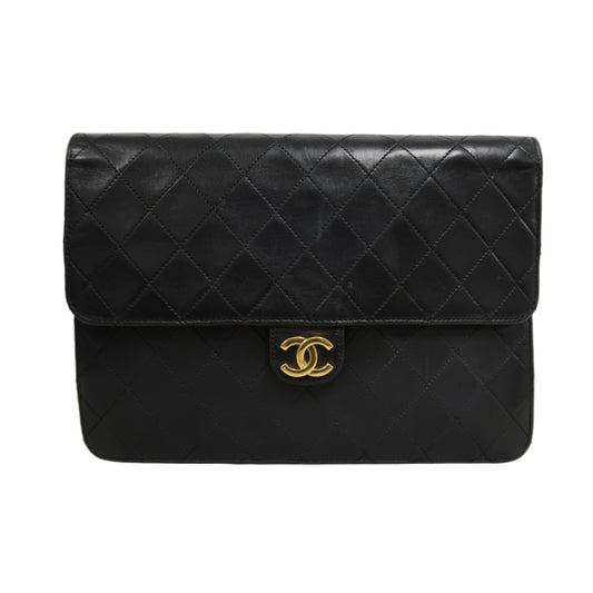 CHANEL Matelasse Chain Shoulder Bag lambskin　Black Gold Hardware CC Logo