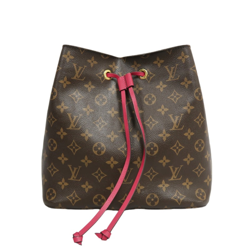 LOUIS VUITTON Monogram NeoNoe MM Bucket Bag Brown　Drawstring Shoulder Bag Gold Hardware