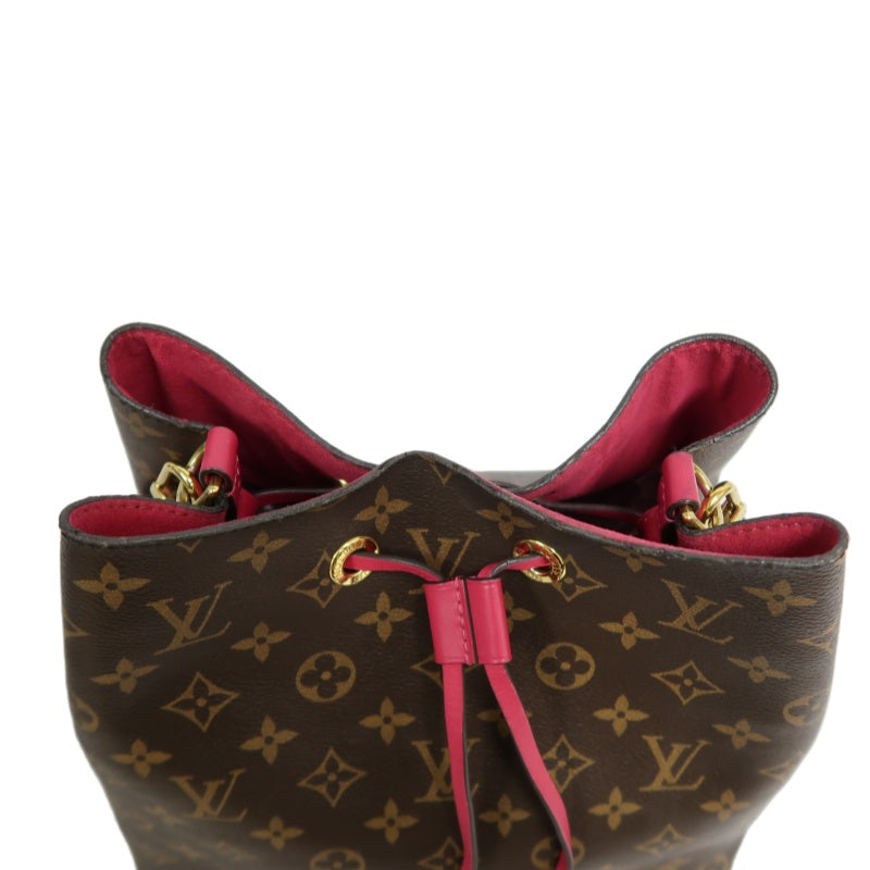 LOUIS VUITTON Monogram NeoNoe MM Bucket Bag Brown　Drawstring Shoulder Bag Gold Hardware