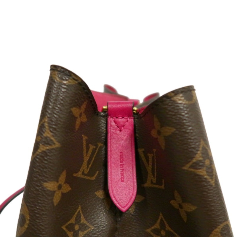 LOUIS VUITTON Monogram NeoNoe MM Bucket Bag Brown　Drawstring Shoulder Bag Gold Hardware