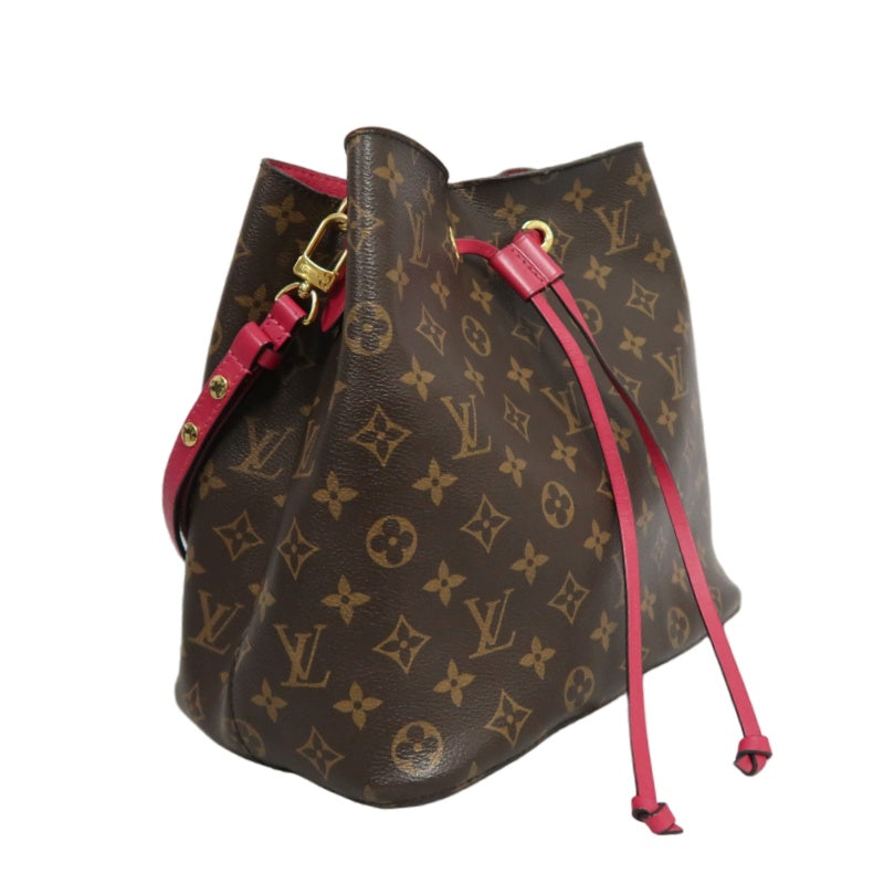 LOUIS VUITTON Monogram NeoNoe MM Bucket Bag Brown　Drawstring Shoulder Bag Gold Hardware