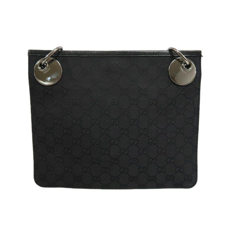 GUCCI GG Canvas Shoulder Bag Crossbody   Black Silver Hardware