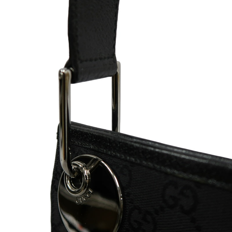 GUCCI GG Canvas Shoulder Bag Crossbody   Black Silver Hardware