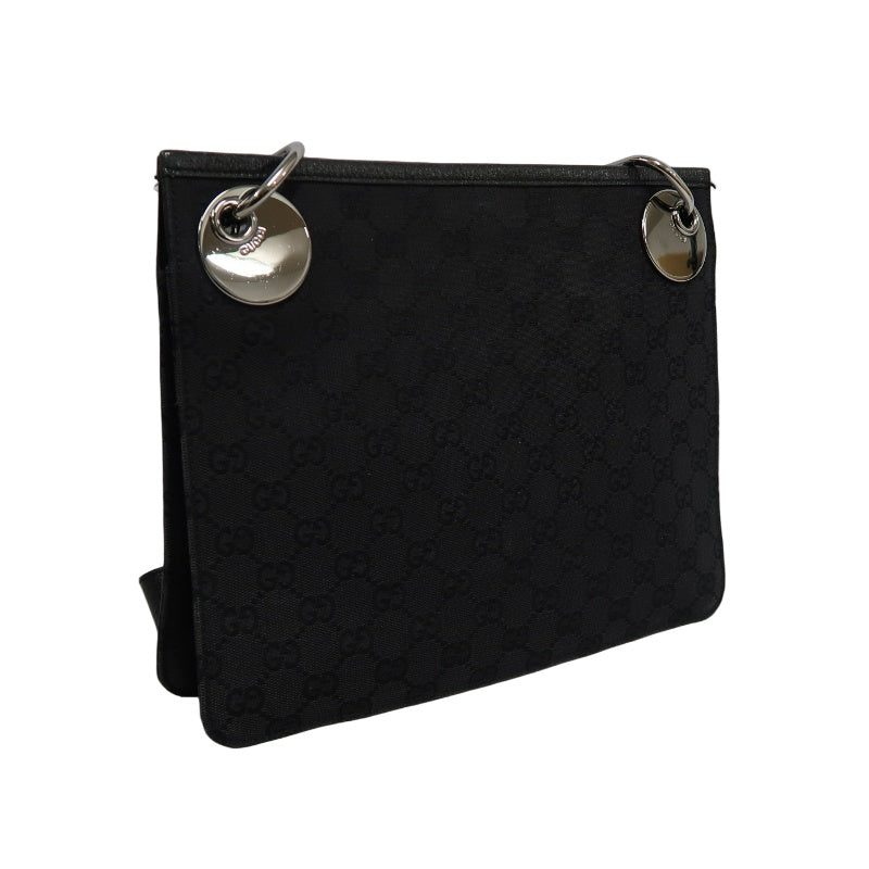 GUCCI GG Canvas Shoulder Bag Crossbody   Black Silver Hardware