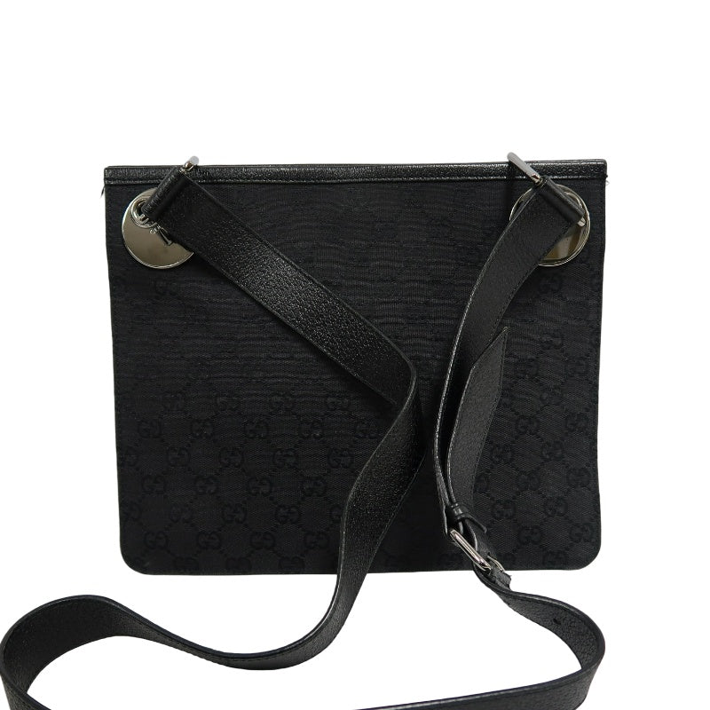 GUCCI GG Canvas Shoulder Bag Crossbody   Black Silver Hardware