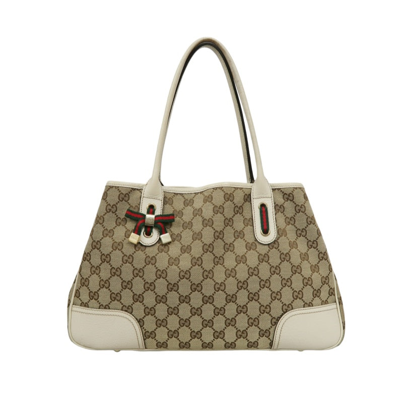 GUCCI Princy GG Canvas Tote Bag  Leather Beige Gold Hardware