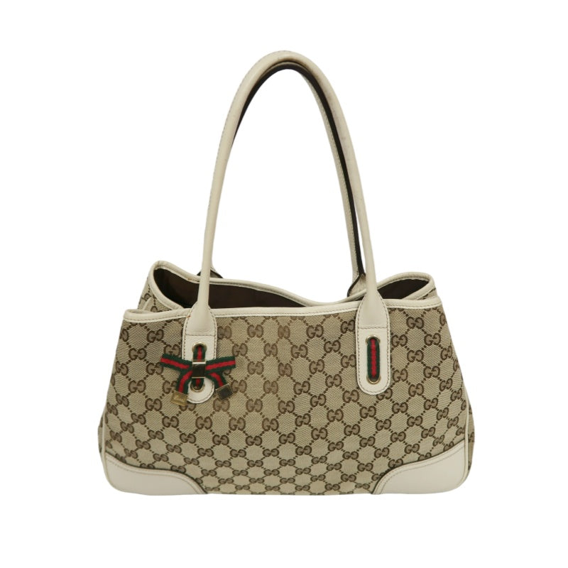 GUCCI Princy GG Canvas Tote Bag  Leather Beige Gold Hardware