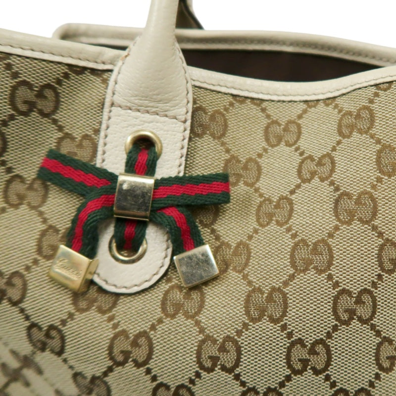 GUCCI Princy GG Canvas Tote Bag  Leather Beige Gold Hardware