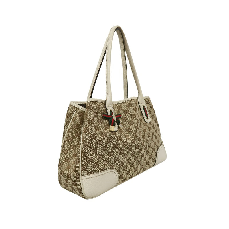 GUCCI Princy GG Canvas Tote Bag  Leather Beige Gold Hardware