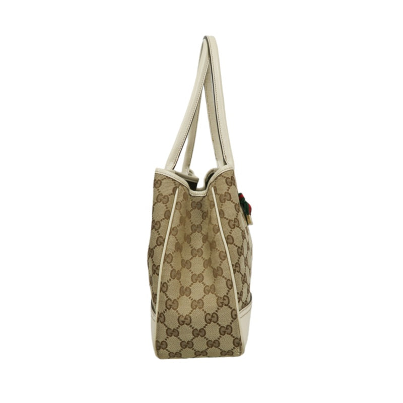 GUCCI Princy GG Canvas Tote Bag  Leather Beige Gold Hardware