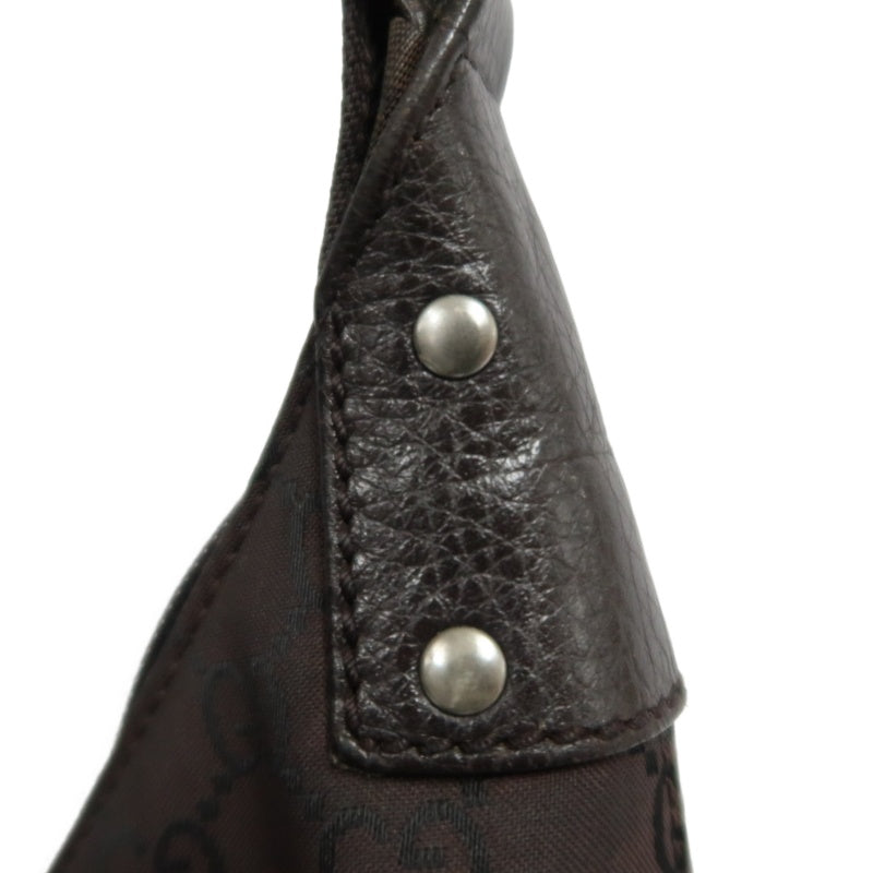 GUCCI GG Nylon One Shoulder Hobo Bag Brown Silver Hardware
