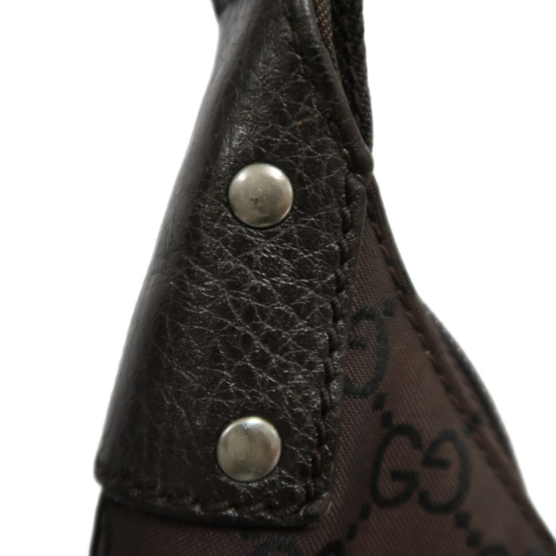 GUCCI GG Nylon One Shoulder Hobo Bag Brown Silver Hardware