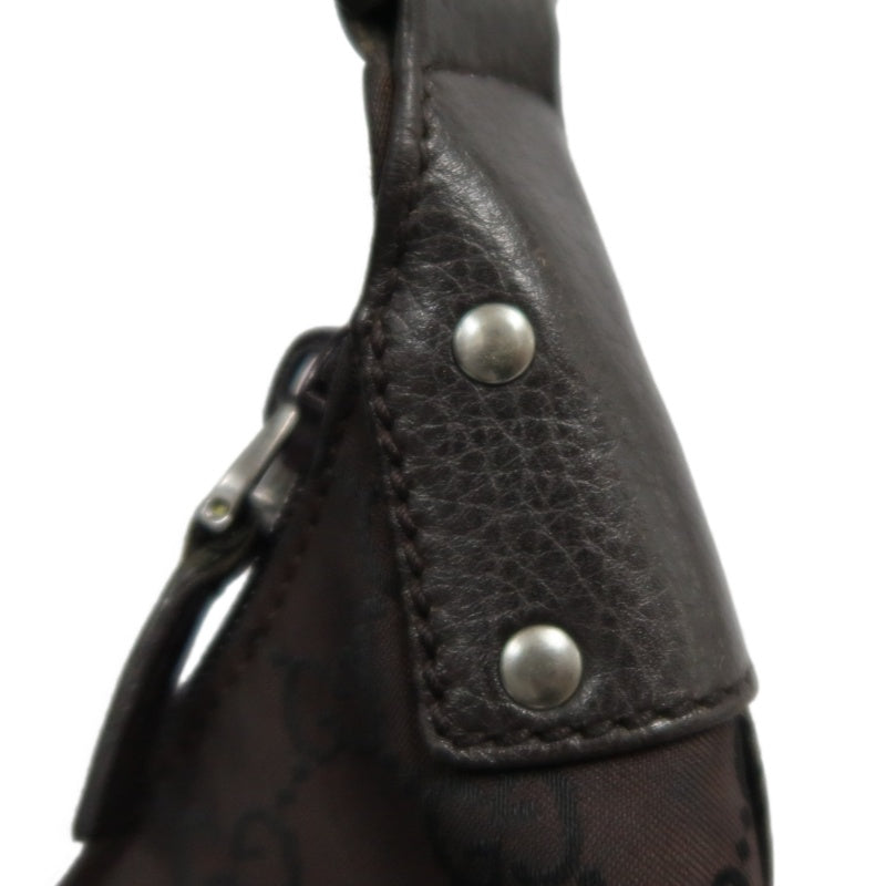 GUCCI GG Nylon One Shoulder Hobo Bag Brown Silver Hardware