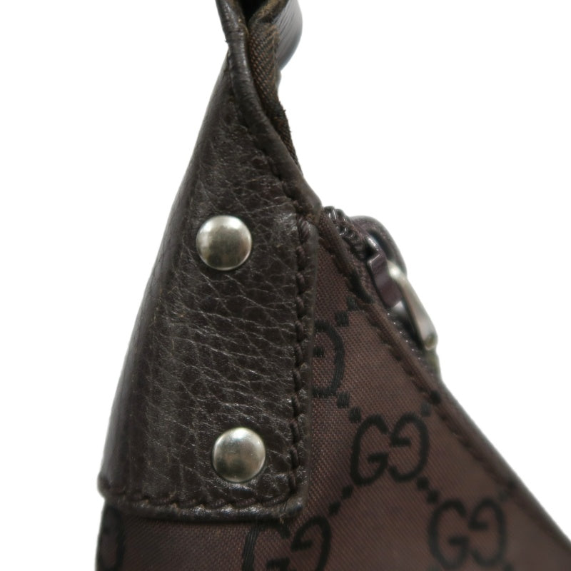 GUCCI GG Nylon One Shoulder Hobo Bag Brown Silver Hardware