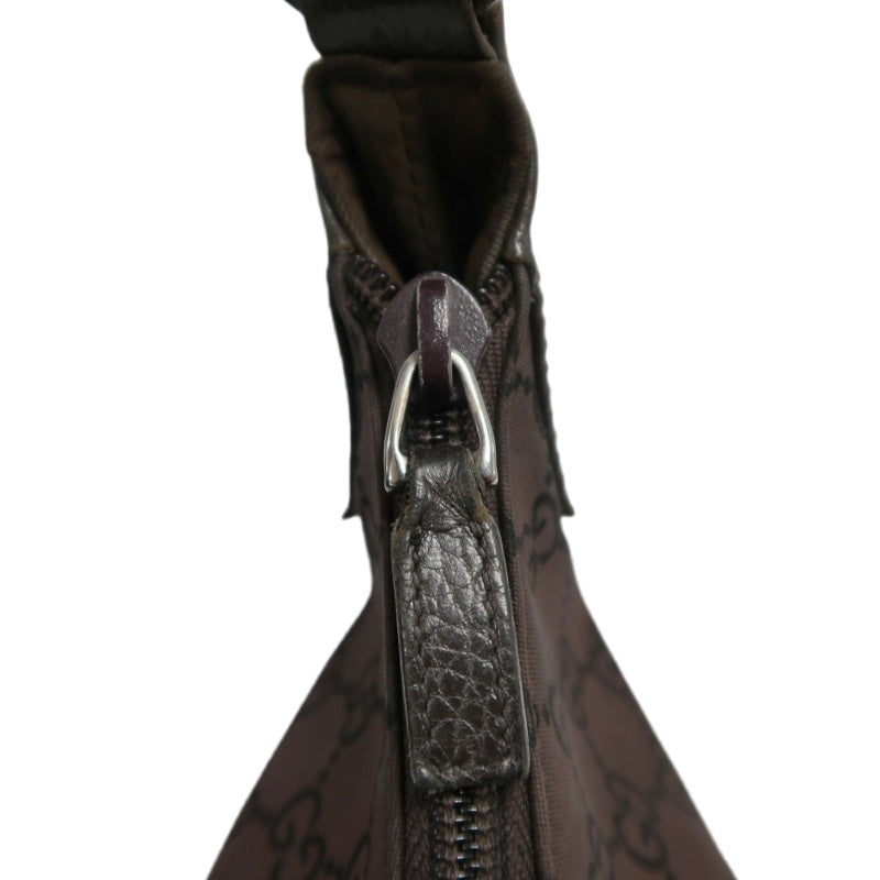 GUCCI GG Nylon One Shoulder Hobo Bag Brown Silver Hardware