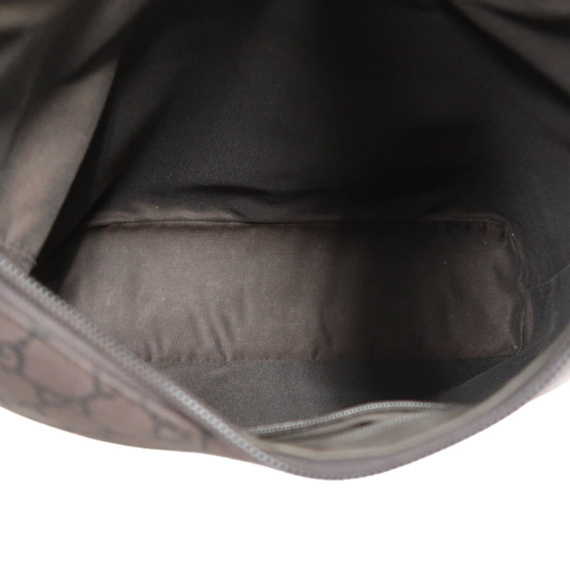 GUCCI GG Nylon One Shoulder Hobo Bag Brown Silver Hardware