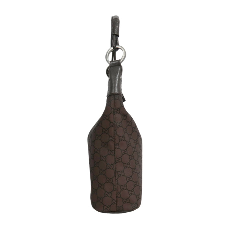 GUCCI GG Nylon One Shoulder Hobo Bag Brown Silver Hardware