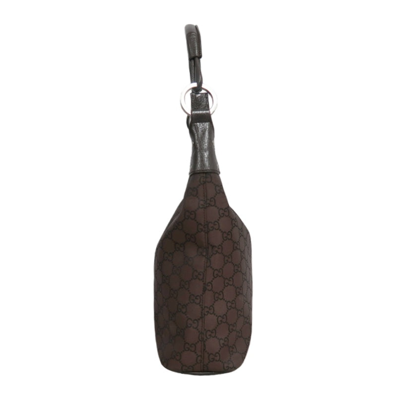 GUCCI GG Nylon One Shoulder Hobo Bag Brown Silver Hardware