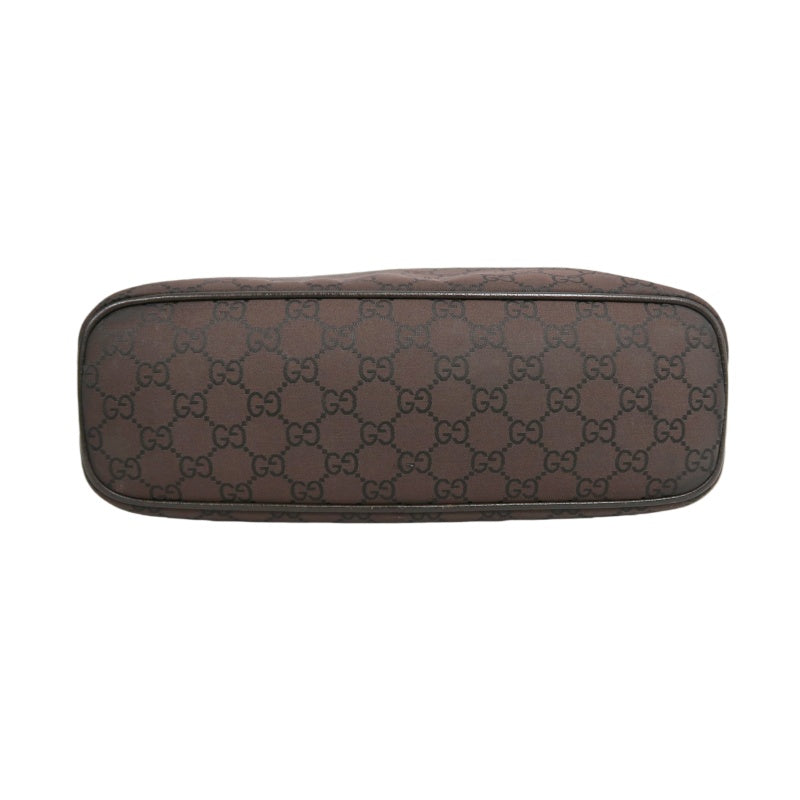 GUCCI GG Nylon One Shoulder Hobo Bag Brown Silver Hardware