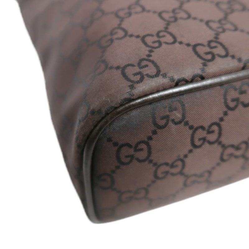 GUCCI GG Nylon One Shoulder Hobo Bag Brown Silver Hardware
