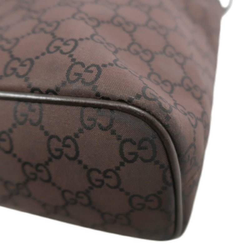 GUCCI GG Nylon One Shoulder Hobo Bag Brown Silver Hardware