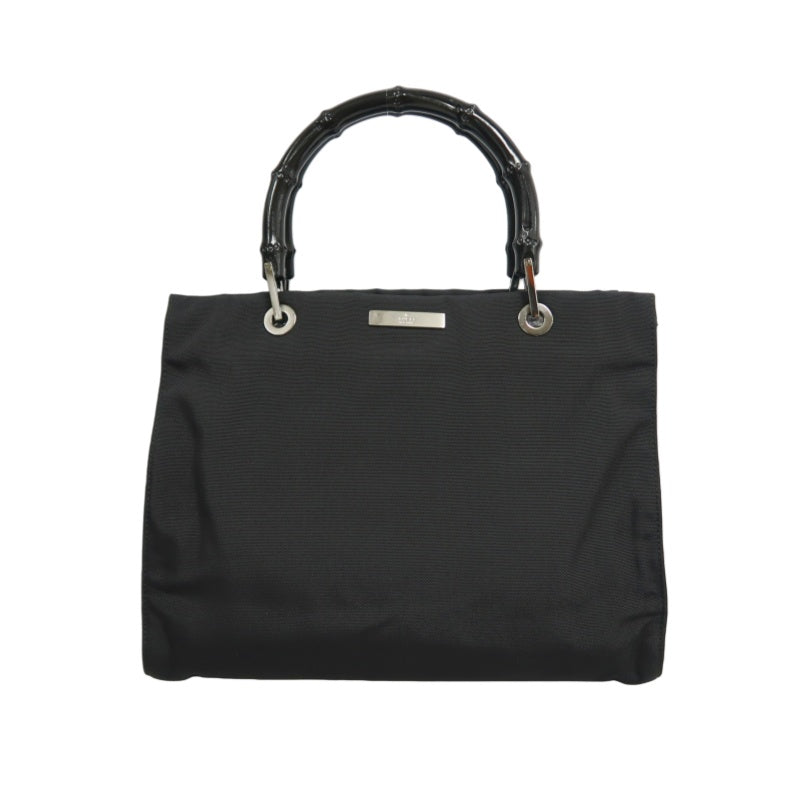GUCCI Bamboo Handbag Tote Nylon Black Silver Hardware 自定义贴士：