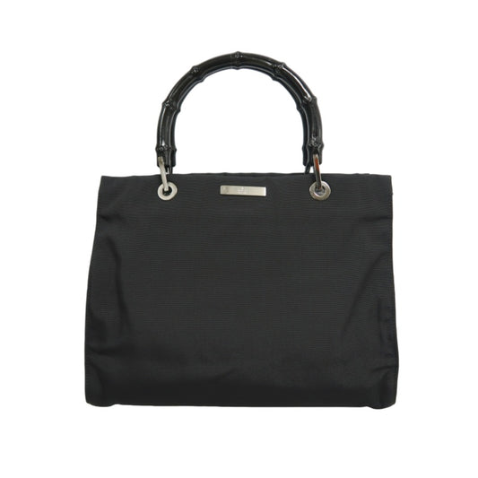 GUCCI Bamboo Handbag Tote Nylon Black Silver Hardware 自定义贴士：