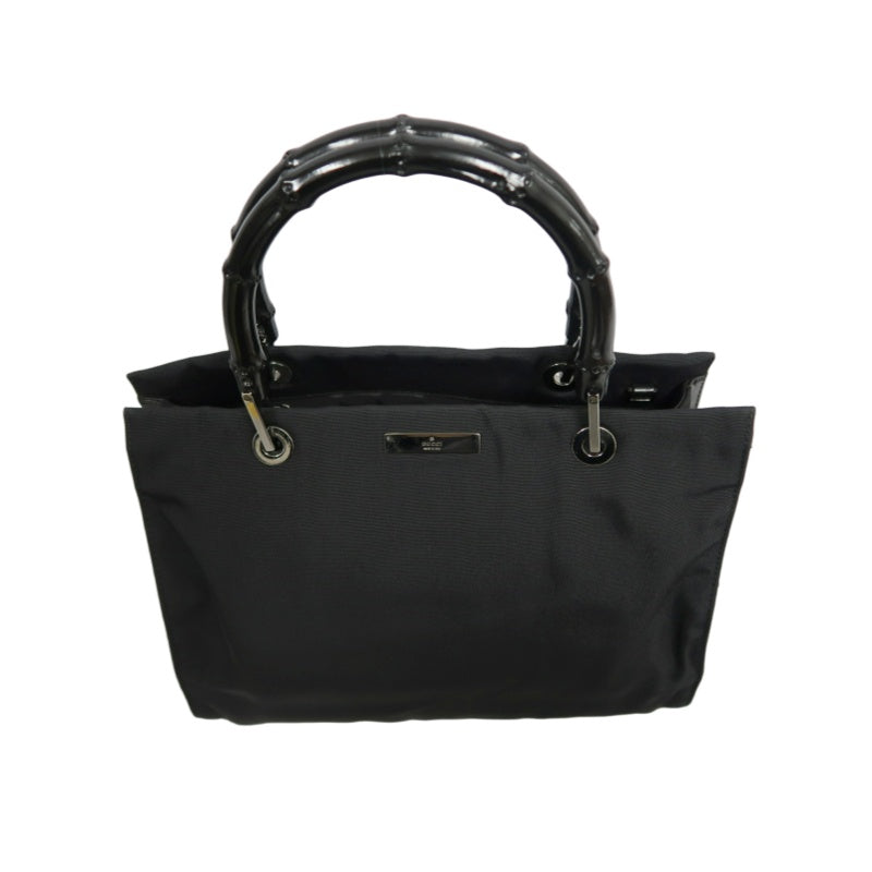 GUCCI Bamboo Handbag Tote Nylon Black Silver Hardware 自定义贴士：