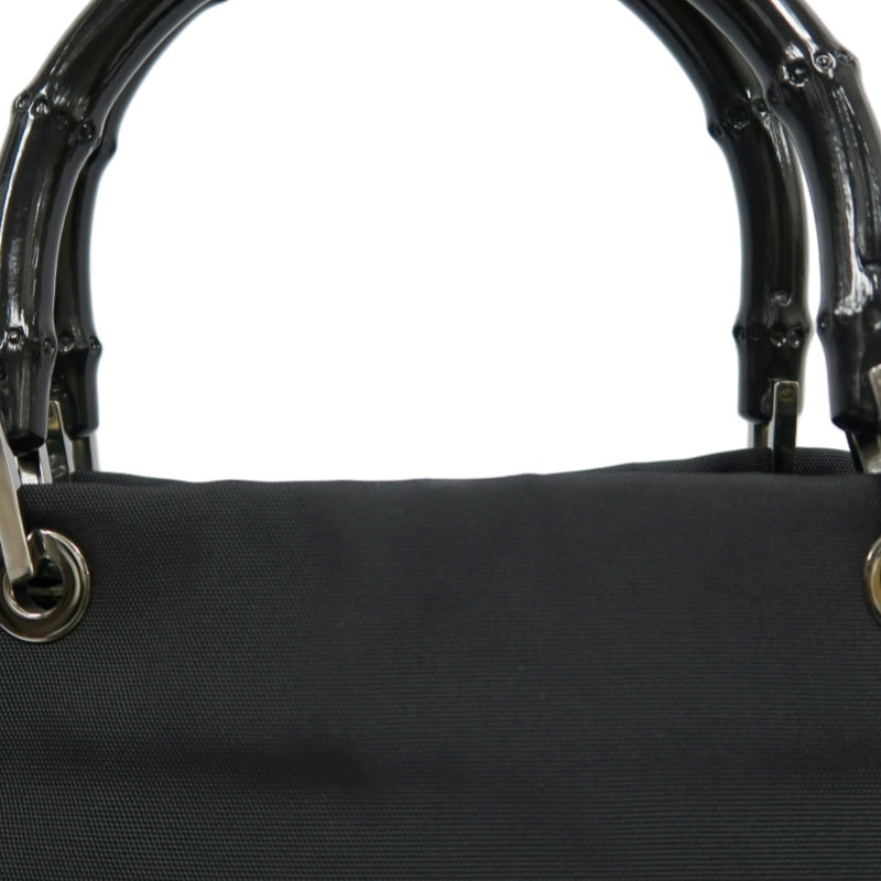 GUCCI Bamboo Handbag Tote Nylon Black Silver Hardware 自定义贴士：