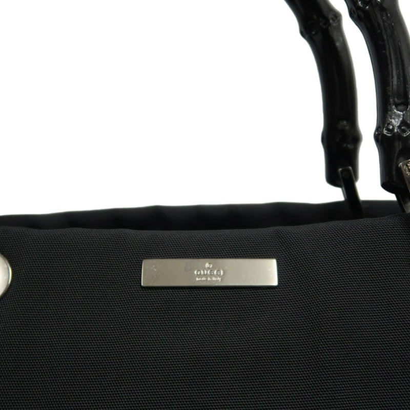 GUCCI Bamboo Handbag Tote Nylon Black Silver Hardware 自定义贴士：