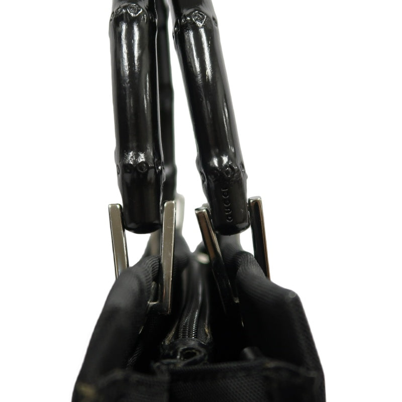 GUCCI Bamboo Handbag Tote Nylon Black Silver Hardware 自定义贴士：