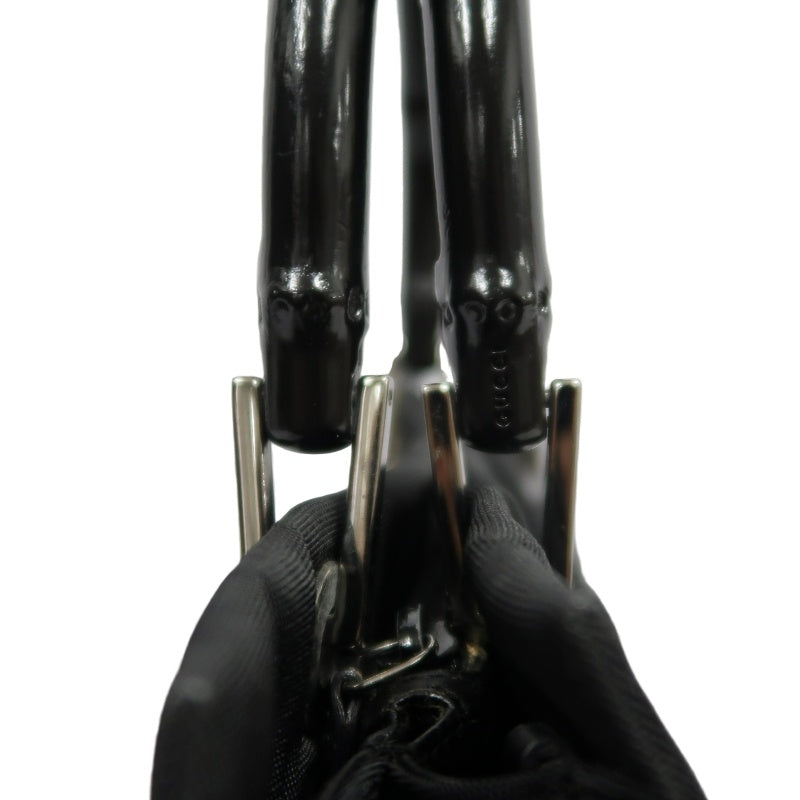 GUCCI Bamboo Handbag Tote Nylon Black Silver Hardware 自定义贴士：