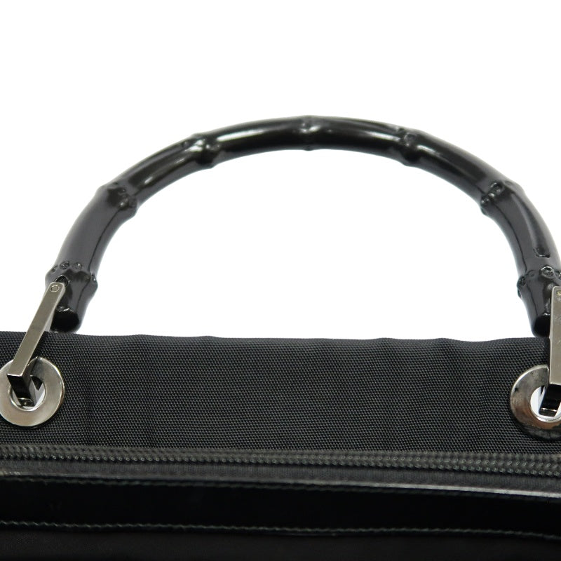 GUCCI Bamboo Handbag Tote Nylon Black Silver Hardware 自定义贴士：
