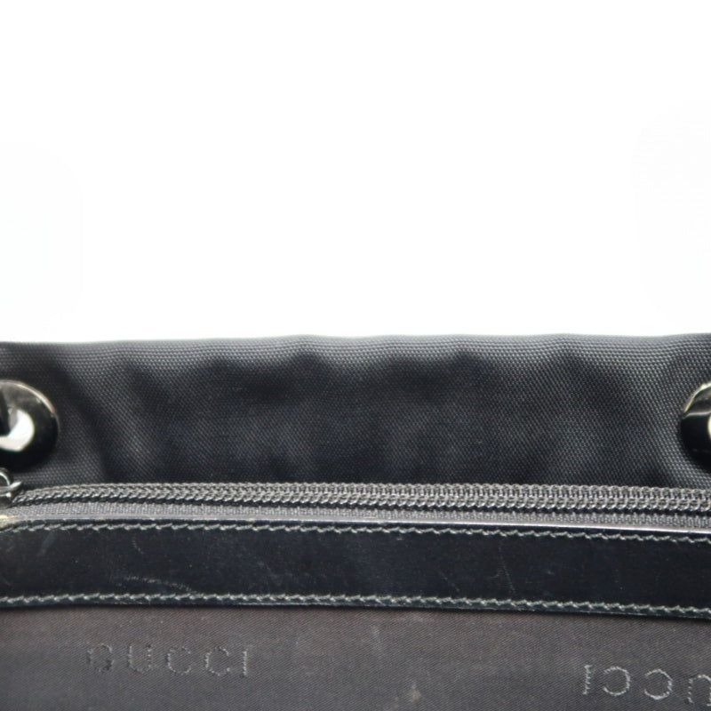 GUCCI Bamboo Handbag Tote Nylon Black Silver Hardware 自定义贴士：