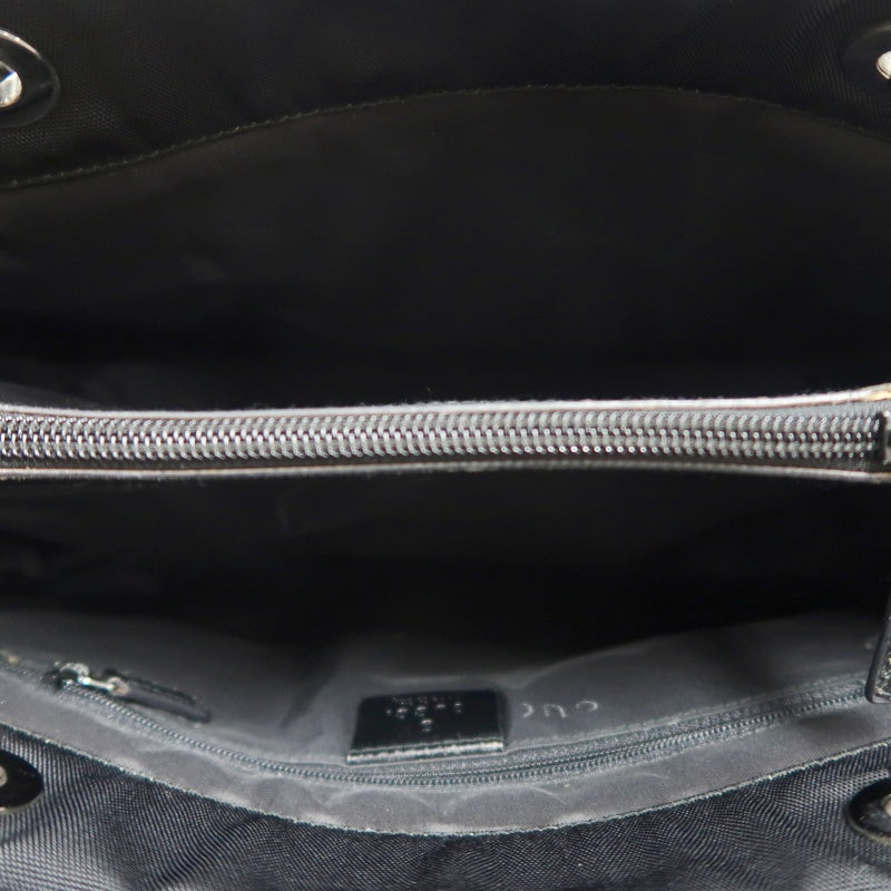 GUCCI Bamboo Handbag Tote Nylon Black Silver Hardware 自定义贴士：